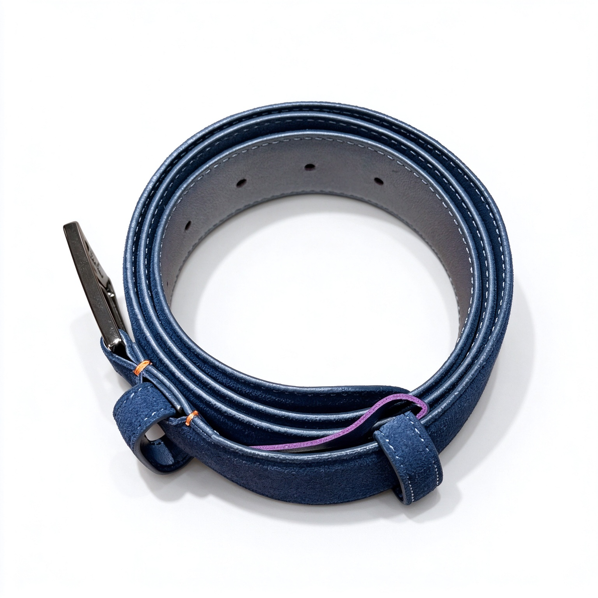 Loro Piana Reversible Suede Leather Belt in Navy Blue — Italian Crafted Double-Sided Luxury Belt with Gunmetal Buckle | Premium Designer Fashion Accessories