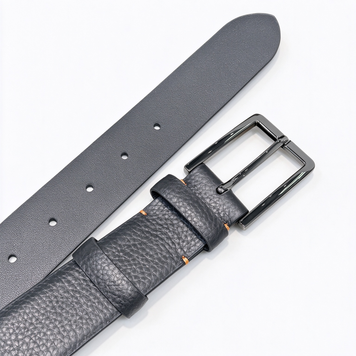 Loro Piana Reversible Pebbled & Smooth Leather Belt - All Black Italian Calfskin with Gunmetal Buckle, 2-in-1 Designer Luxury Waist Belt