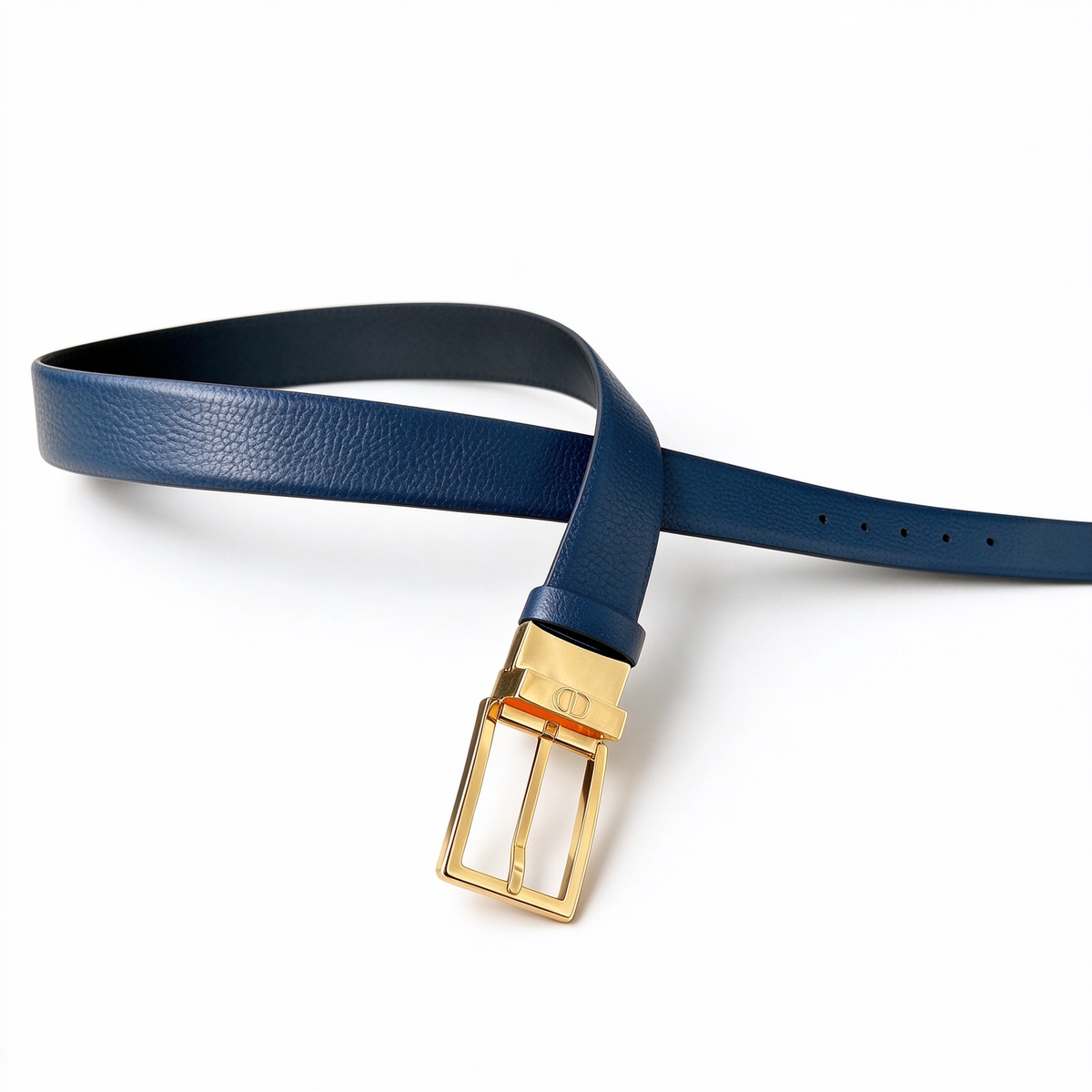 Dior Reversible Leather Belt | Navy Blue & Black Grained Calfskin with Gold-Tone CD Buckle, 3.5cm Width