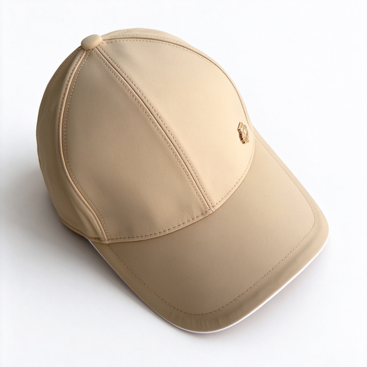 Loro Piana Storm System  Baseball Cap | Sand/Beige Wind Microfiber Waterproof Hat with Ivory Trim & Gold Crest Badge