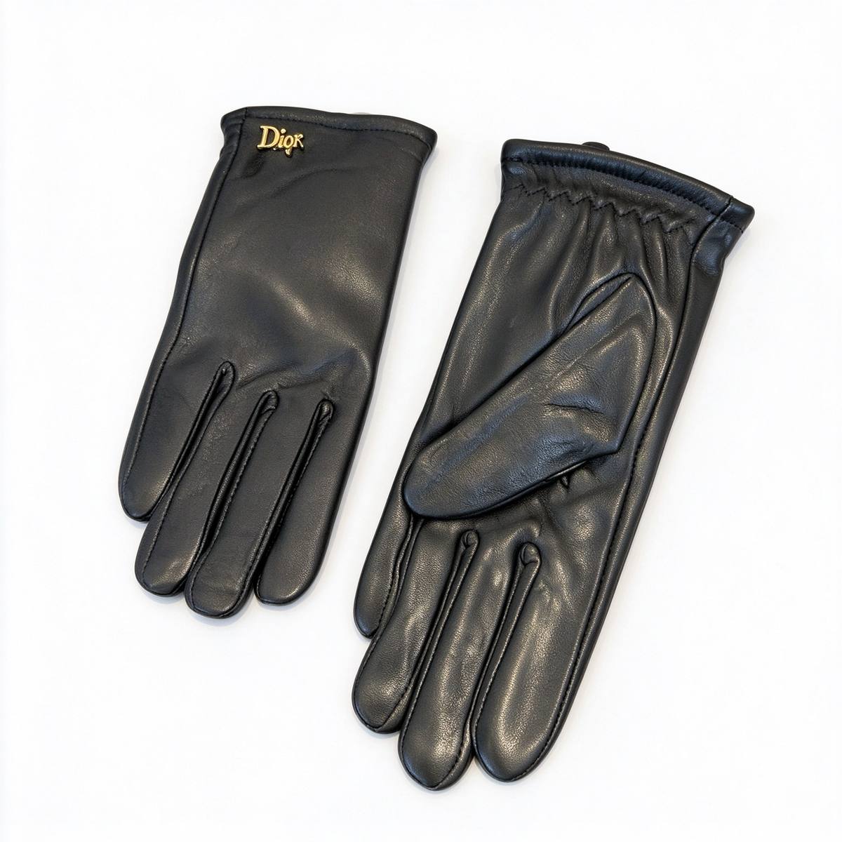 Dior Signature Leather Gloves | Black Lambskin with Gold-Tone 'Dior' Metal Logo