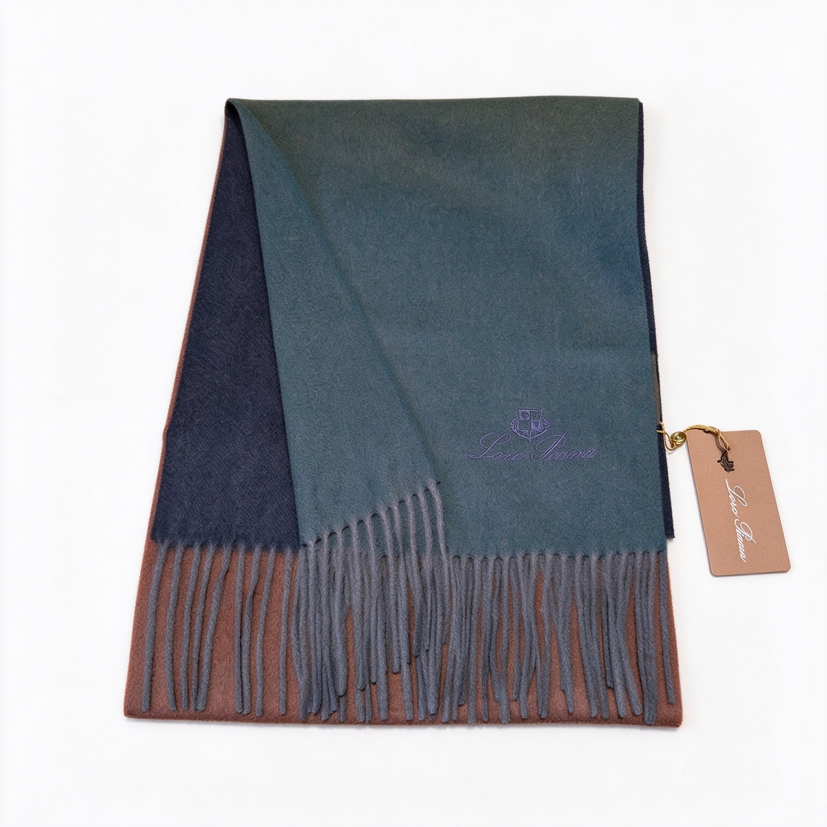Loro Piana  Cashmere Grande Unita Scarf Slate Green Olive | Colored Edge Luxury Fringed Wrap Women's & Men's Fine Accessories