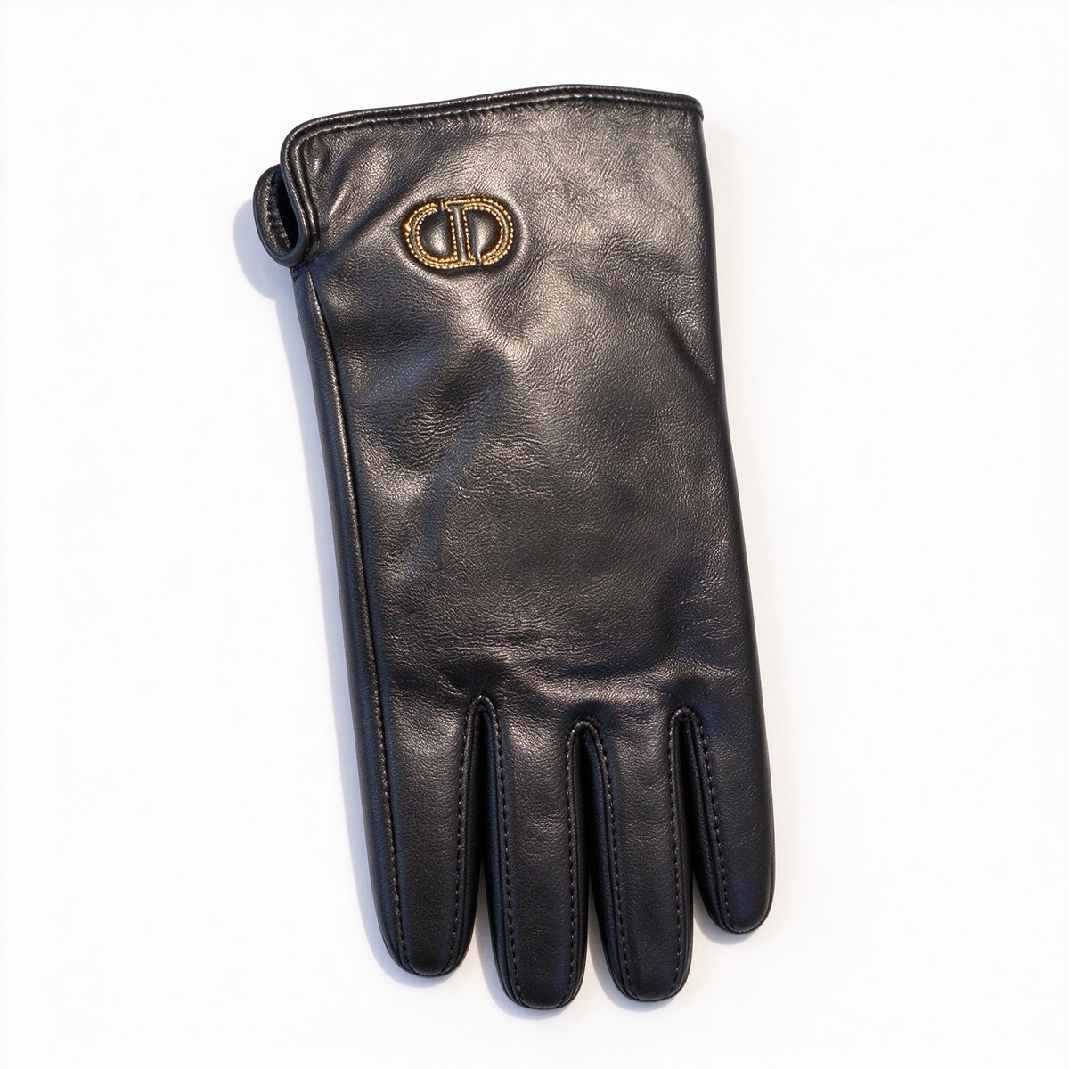 Dior 30 Montaigne Long Leather Gloves | Black Lambskin with Gold-Tone CD Logo & Side Button Detail