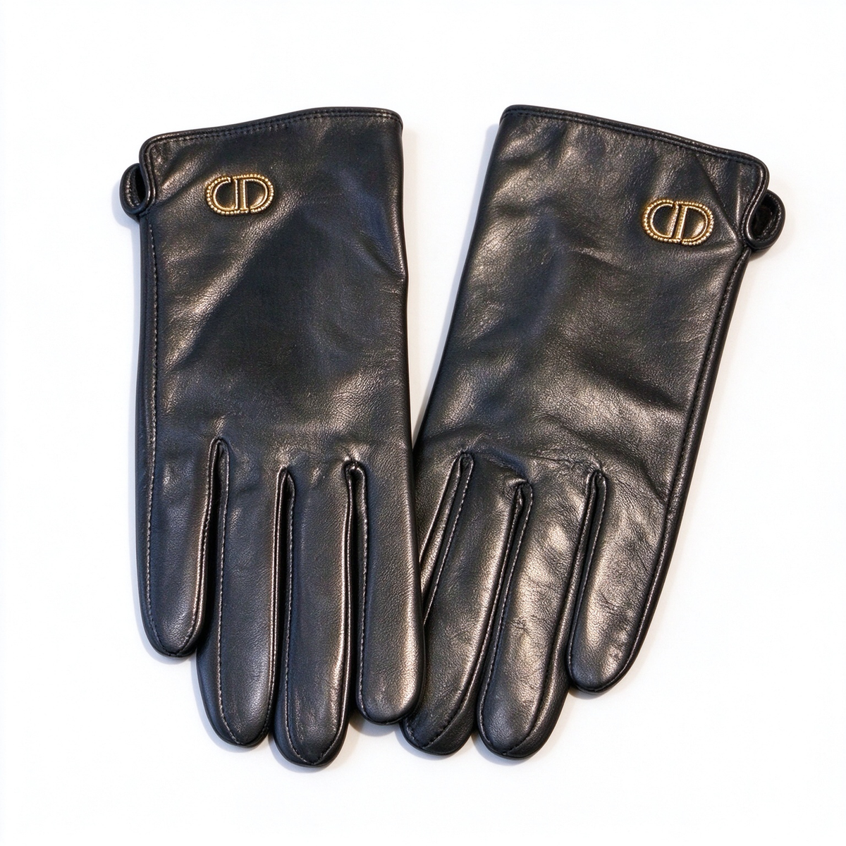 Dior 30 Montaigne Long Leather Gloves | Black Lambskin with Gold-Tone CD Logo & Side Button Detail