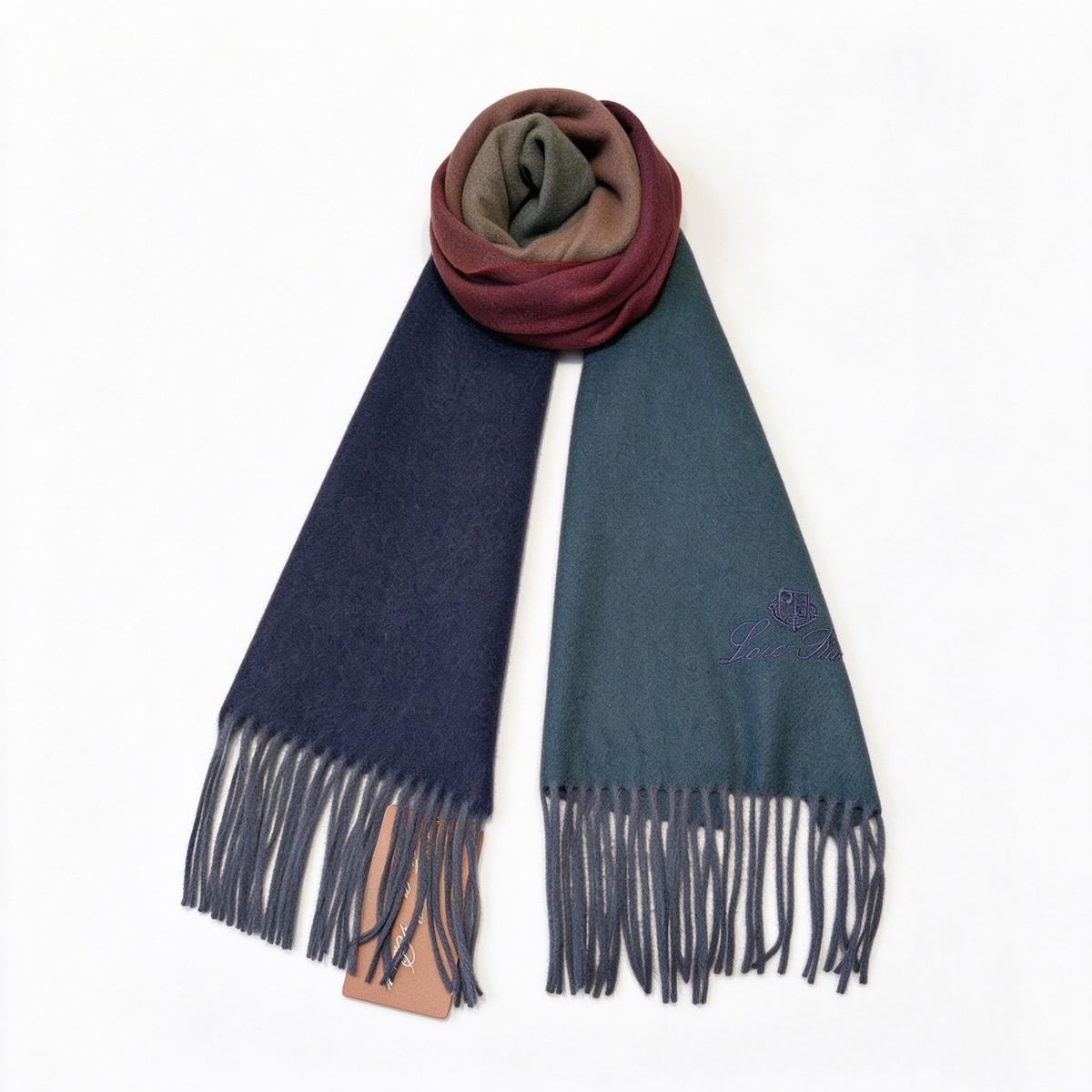 Loro Piana  Cashmere Grande Unita Scarf Slate Green Olive | Colored Edge Luxury Fringed Wrap Women's & Men's Fine Accessories