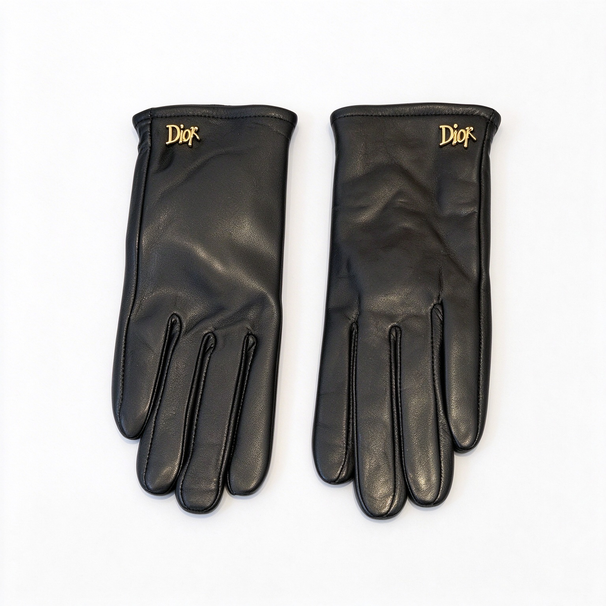 Dior Signature Leather Gloves | Black Lambskin with Gold-Tone 'Dior' Metal Logo