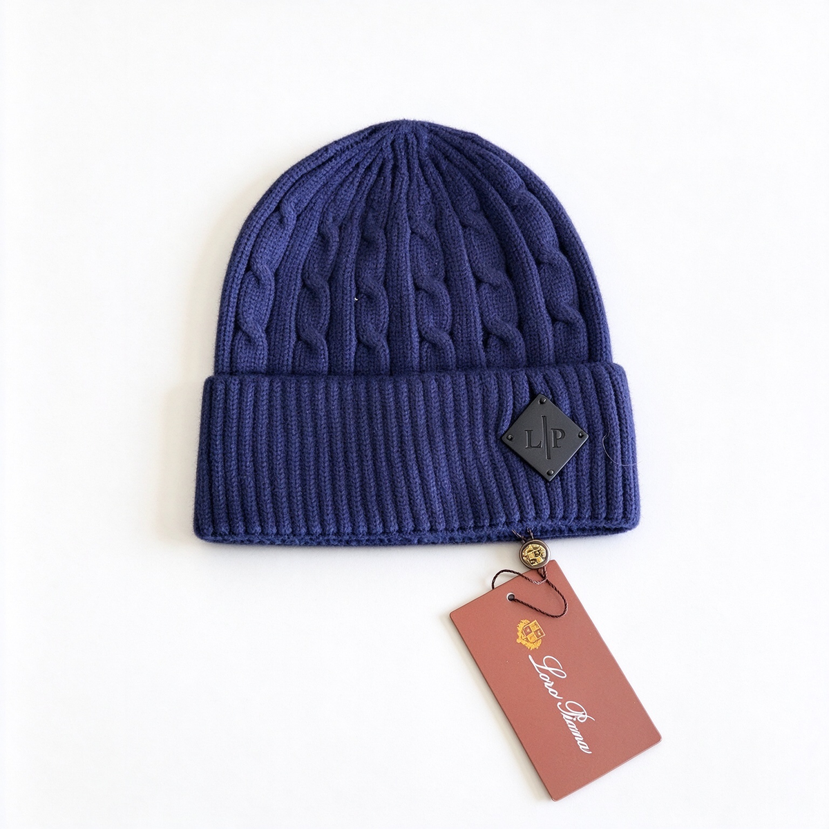 Loro Piana Taupe Cashmere Ribbed Beanie Hat | Gold Ring Embellished Luxury Knit Winter Cap