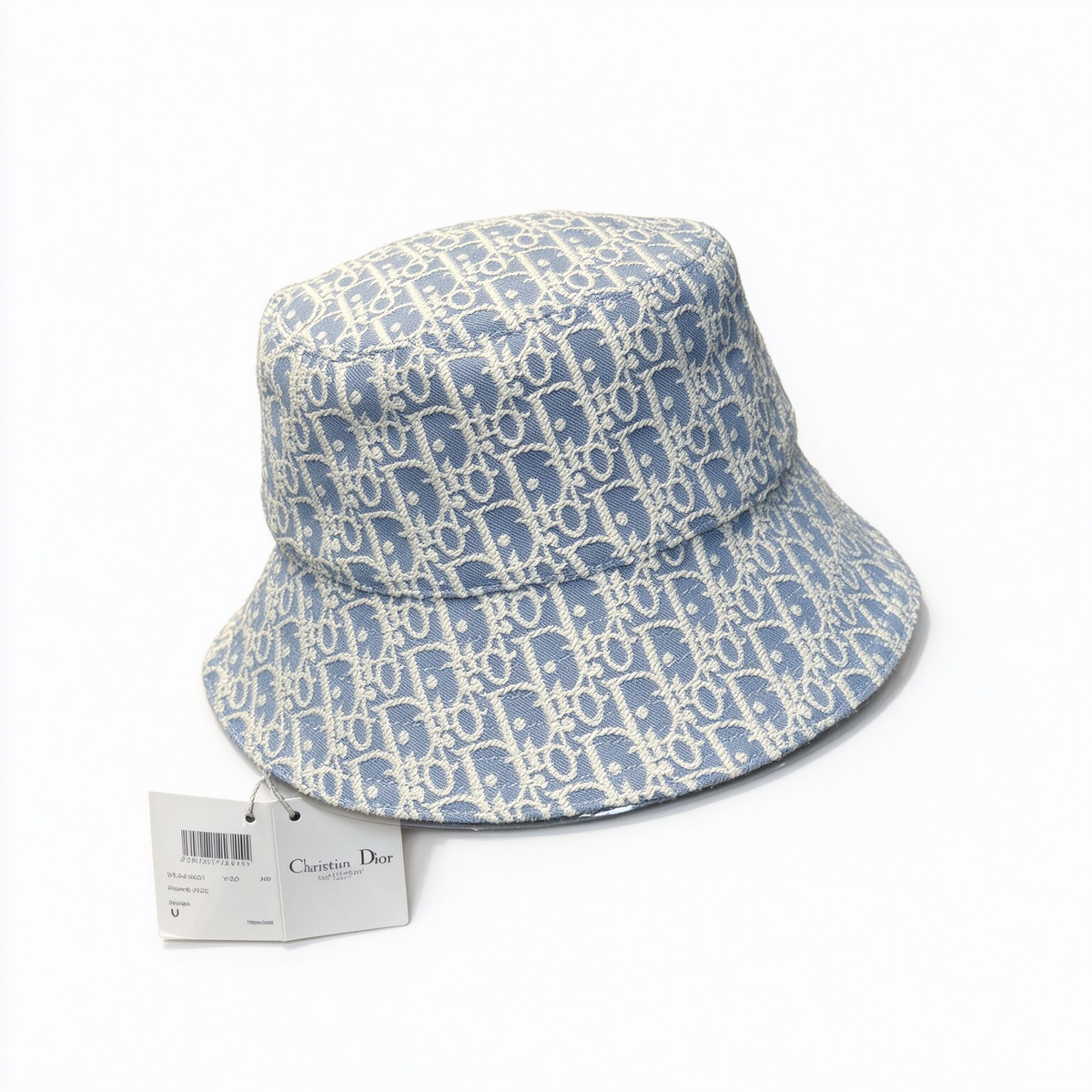 Dior Style Oblique Jacquard Bucket Hat – Sky Blue & Ivory All-Over Monogram Fisherman Hat,