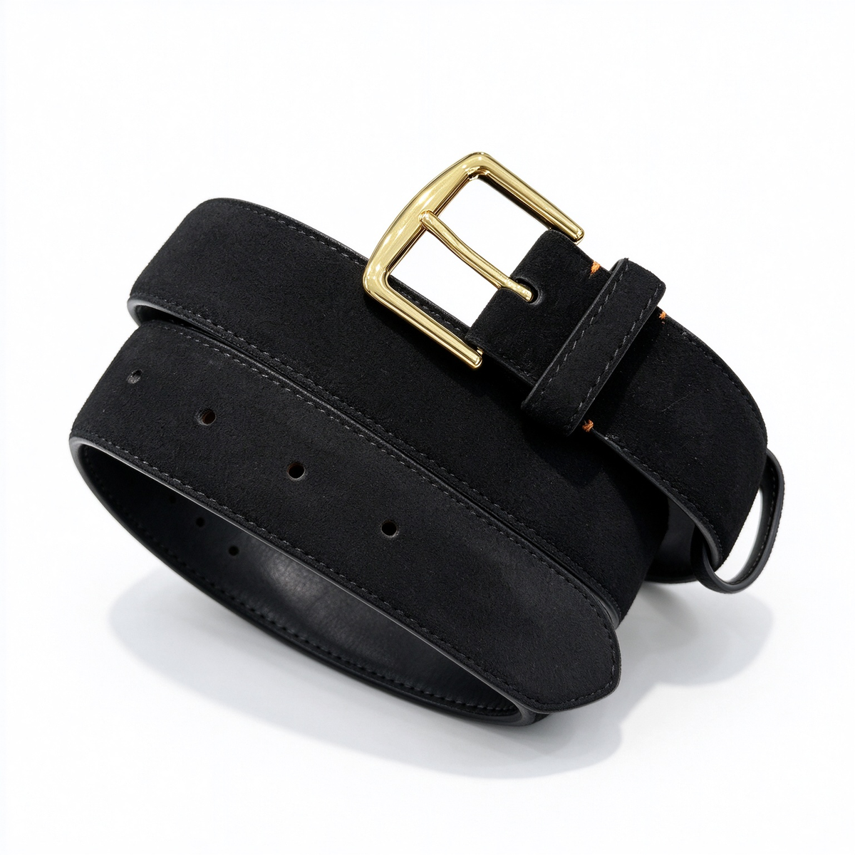 Loro Piana Suede Leather Belt - Black Premium Velour Calfskin with Gold Pin Buckle, Unisex Luxury Waist Belt