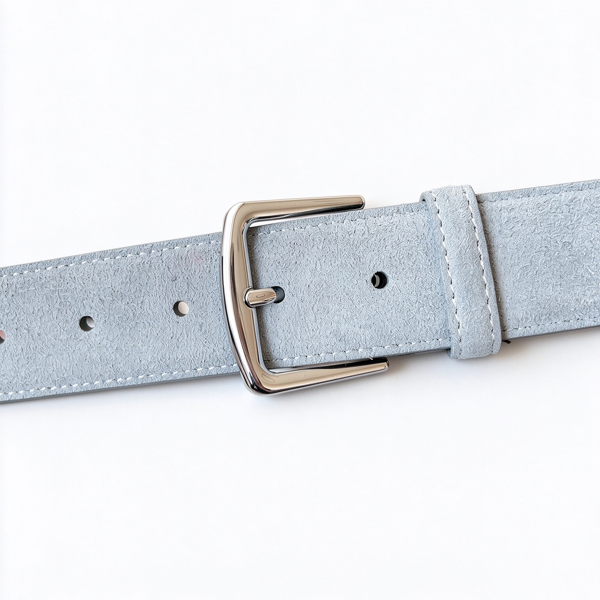 Loro Piana Men's Suede Leather Belt in Light Gray-Blue with Silver-Tone Buckle — Italian Crafted Reversible Luxury Belt | Premium Designer Fashion Accessories