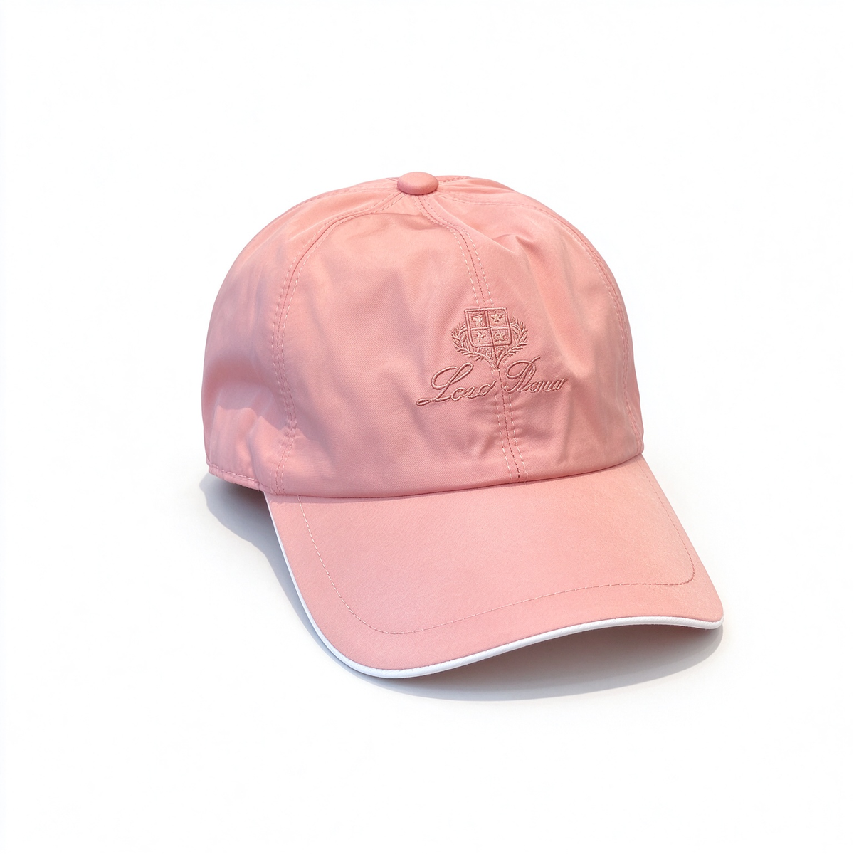 Loro Piana Storm System  Baseball Cap | Pink Waterproof Wind Microfiber Hat with White Trim & Tonal Embroidered Logo