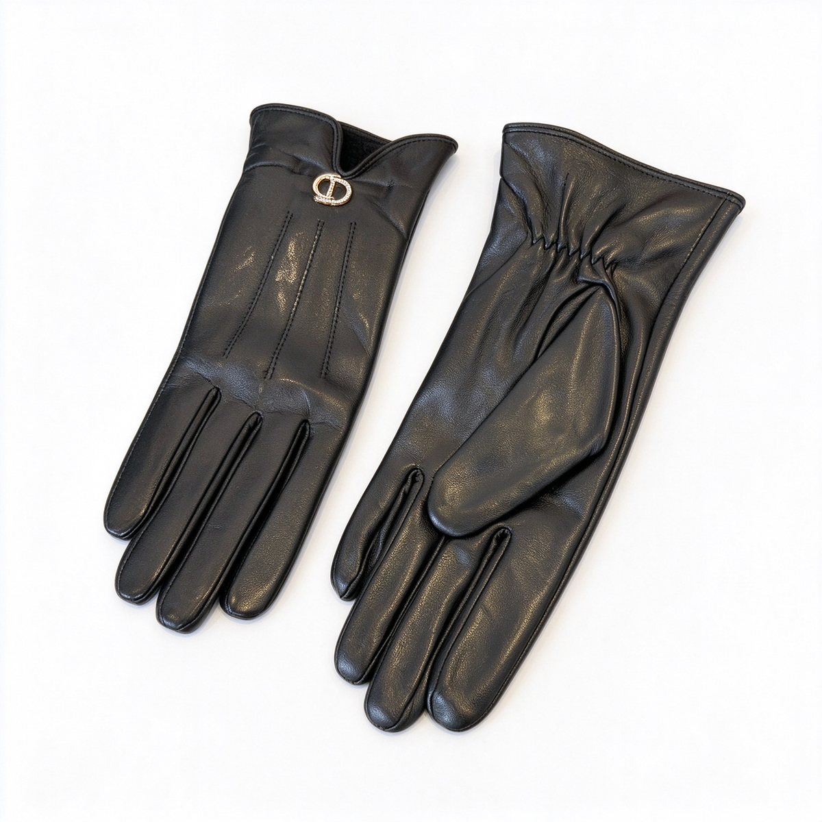 Dior CD Icon Long Leather Gloves | Black Smooth Lambskin with Silver-Tone CD Buckle