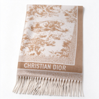 Christian Dior Explorations Toile de Jouy Scarf – Camel & Ivory Cashmere Wool Blend Fringed Scarf | Luxury Designer Women's Accessory