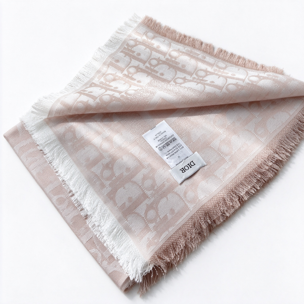 Dior Oblique Jacquard Shawl | Rose Pink Wool Large Square Wrap | Fringed Luxury Stole