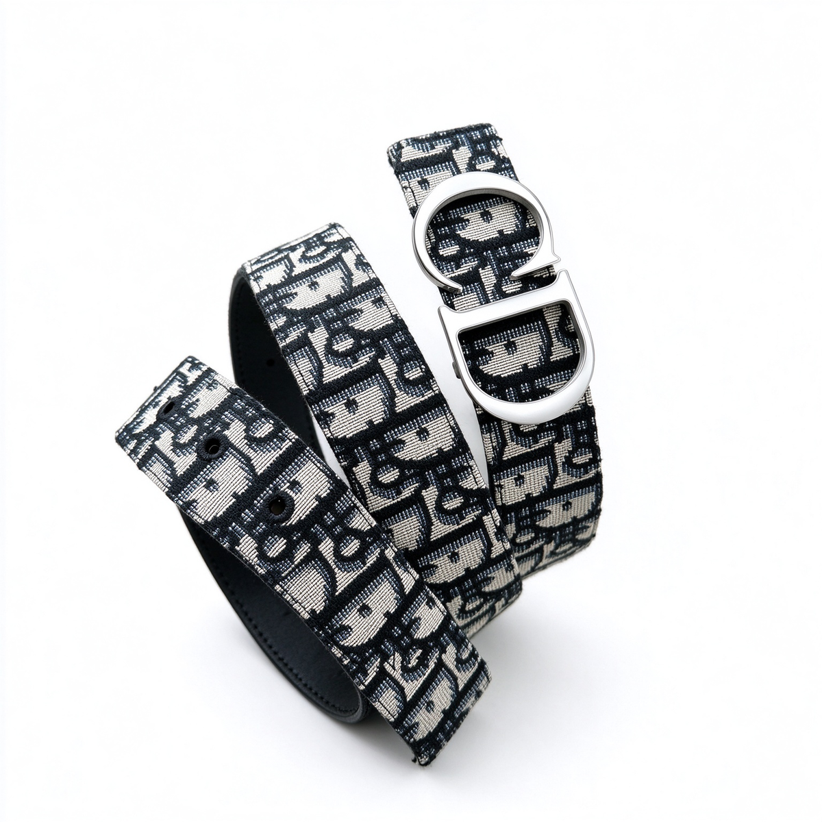 Dior 30 Montaigne Navy & Beige Oblique Jacquard Belt | Silver CD Buckle — Luxury Designer Waist Belt