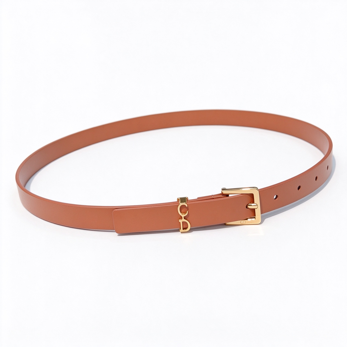 Dior Saddle Loop Brown Leather Belt | Gold CD Charm & Pin Buckle Skinny Waist Belt — Luxury Designer Fine Leather Belt