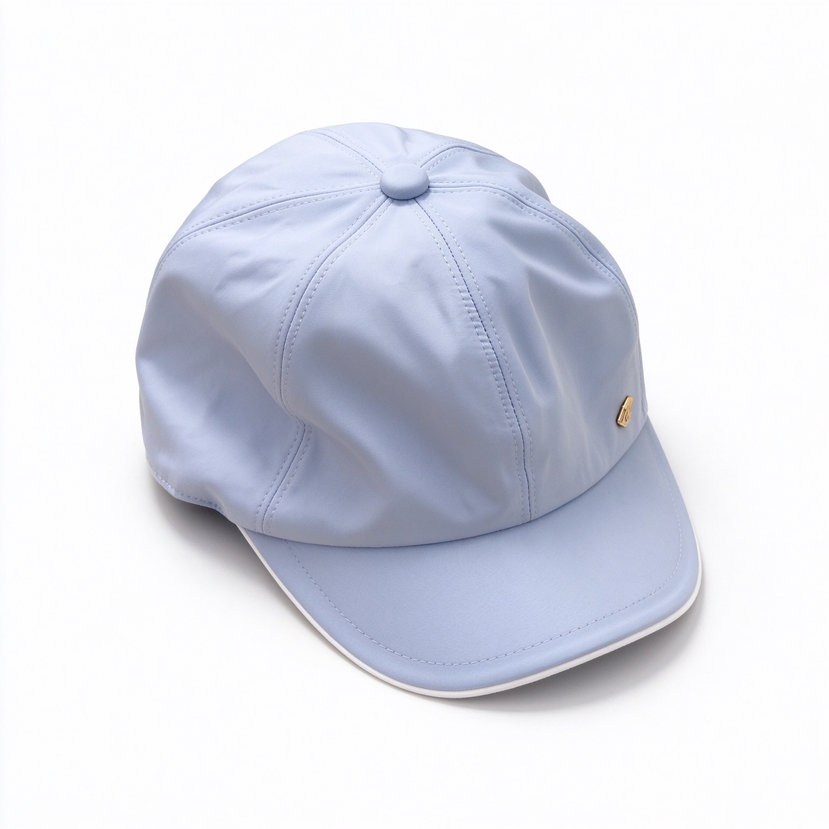 Loro Piana Storm System  Baseball Cap | Light Blue Waterproof Wind Microfiber Hat with White Trim & Gold Crest Badge