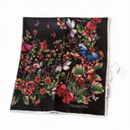 Christian Dior Bal Butterfly & Floral Silk Scarf – Black Multicolor Butterfly Garden Print | Luxury Designer Accessory
