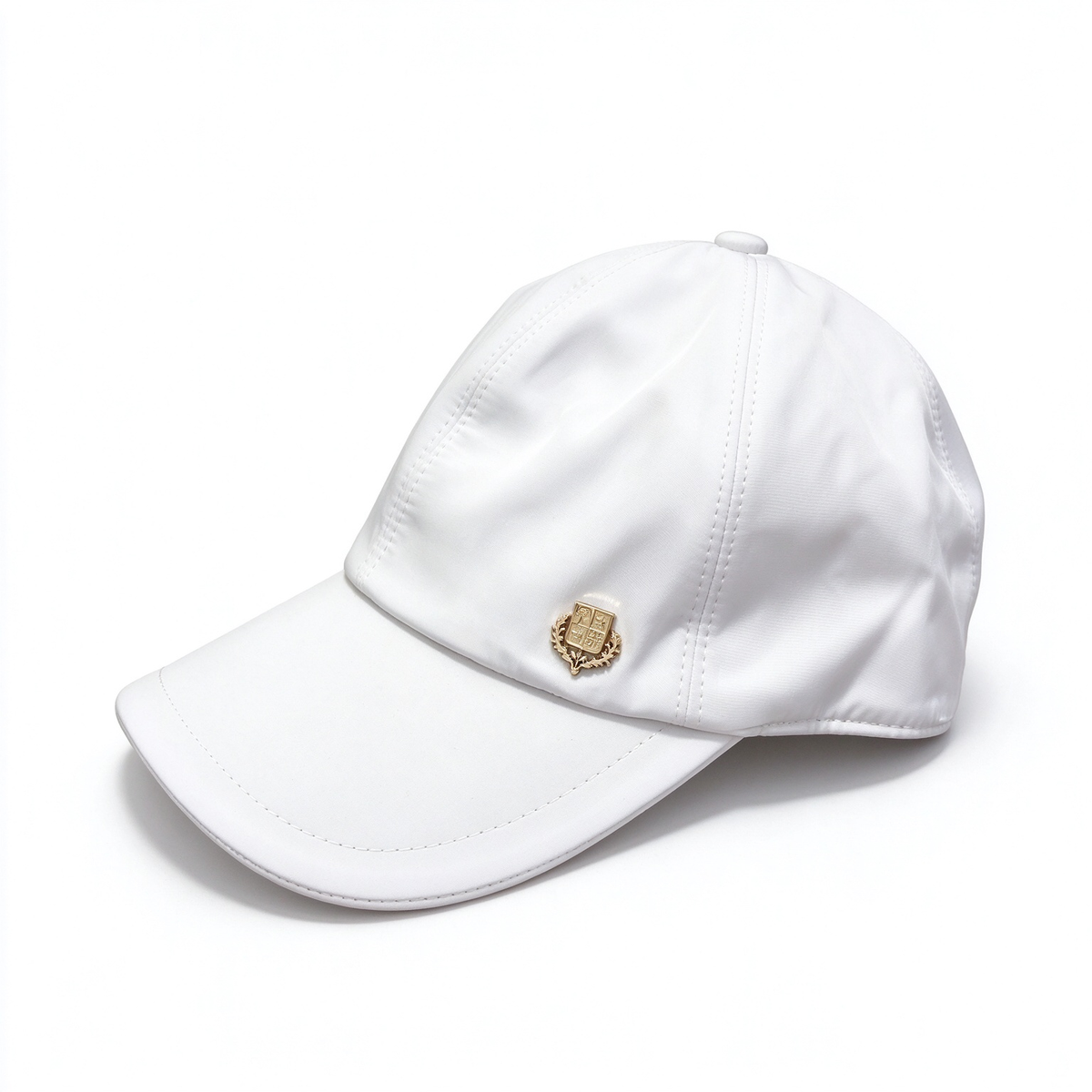 Loro Piana Storm System Baseball Cap | Classic White Waterproof Wind Microfiber Hat with White Trim & Gold Crest Badge
