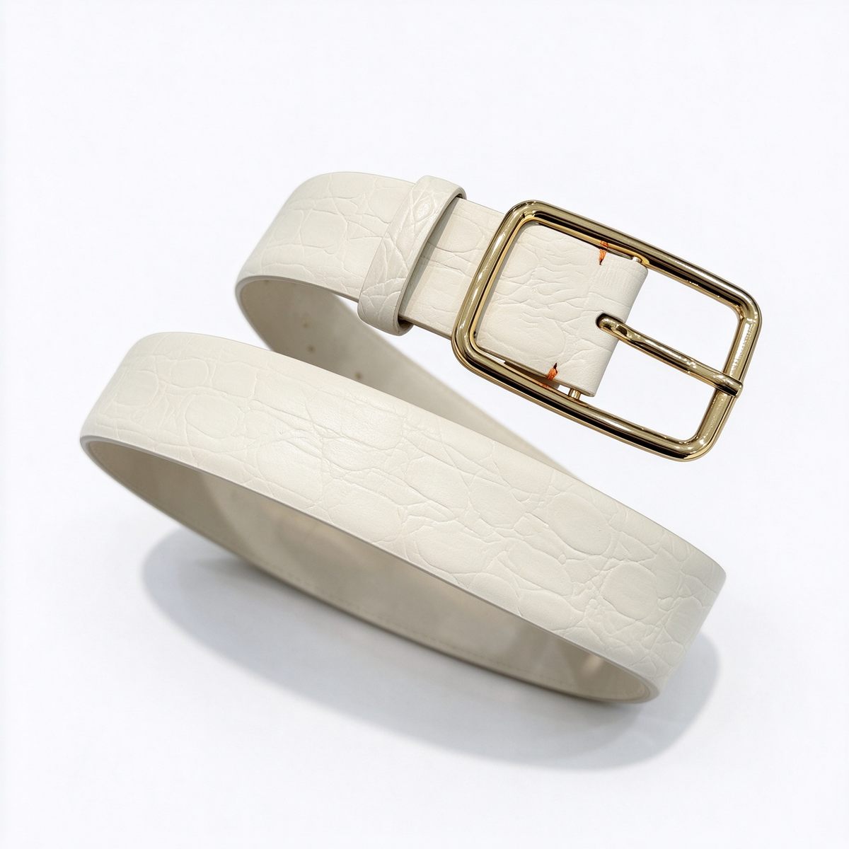 Loro Piana Crocodile-Embossed Leather Belt - Ivory/Off-White Italian Calfskin with Gold Pin Buckle, Designer Luxury Waist Belt