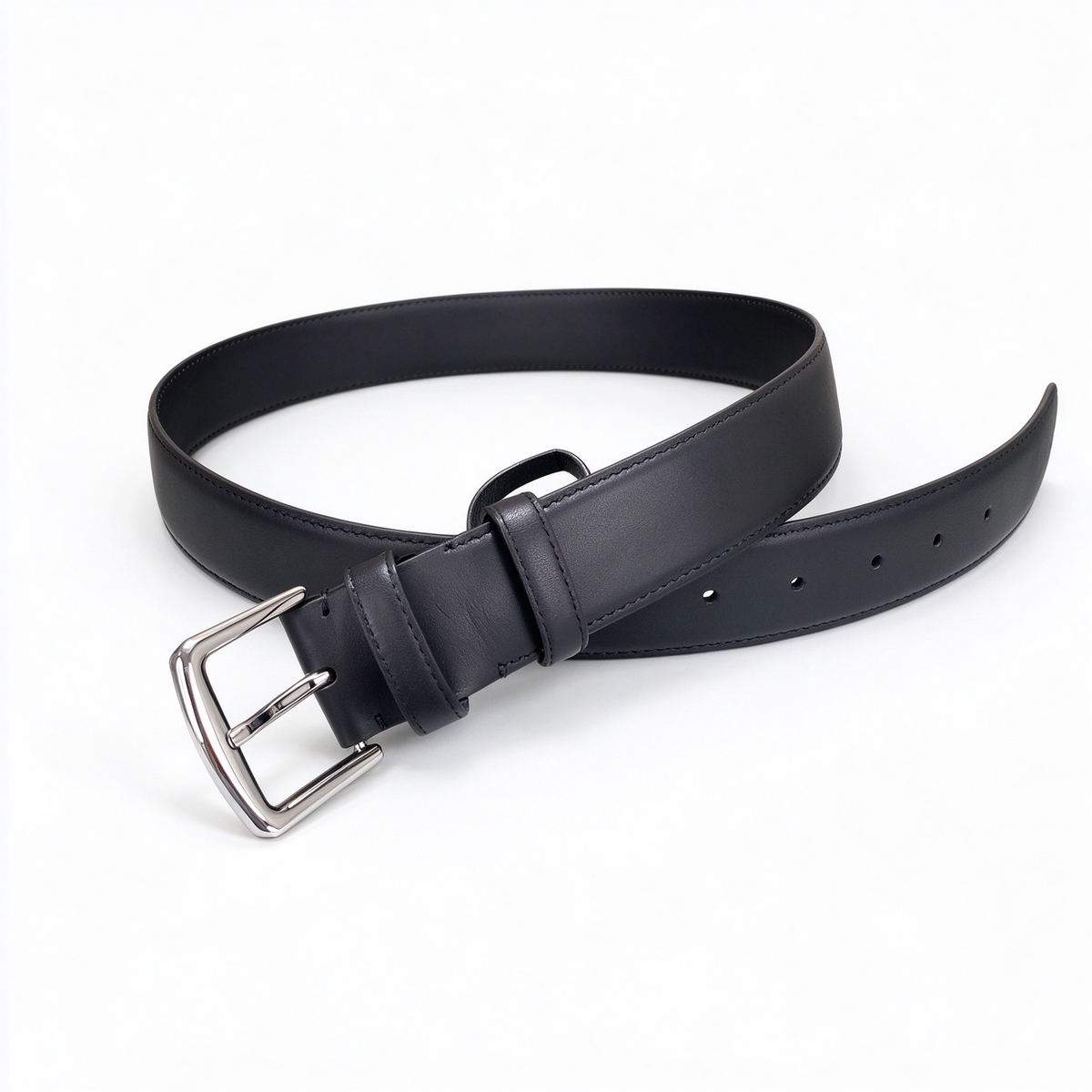 Loro Piana Classic Calfskin Leather Belt - Matte Black Italian Leather with Polished Silver Pin Buckle, Designer Luxury Waist Belt