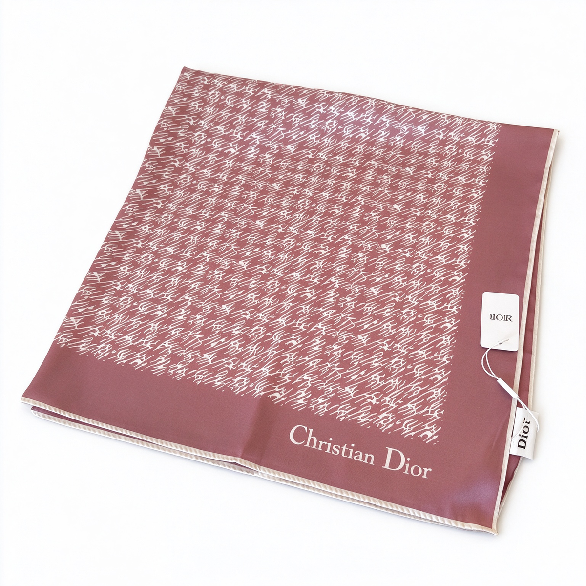 Dior Style Houndstooth Silk Square Scarf – Dusty Rose Pied-de-Poule Print Carré , Luxury French Designer 100% Silk Headscarf for Women, Classic Neck Wrap Accessory