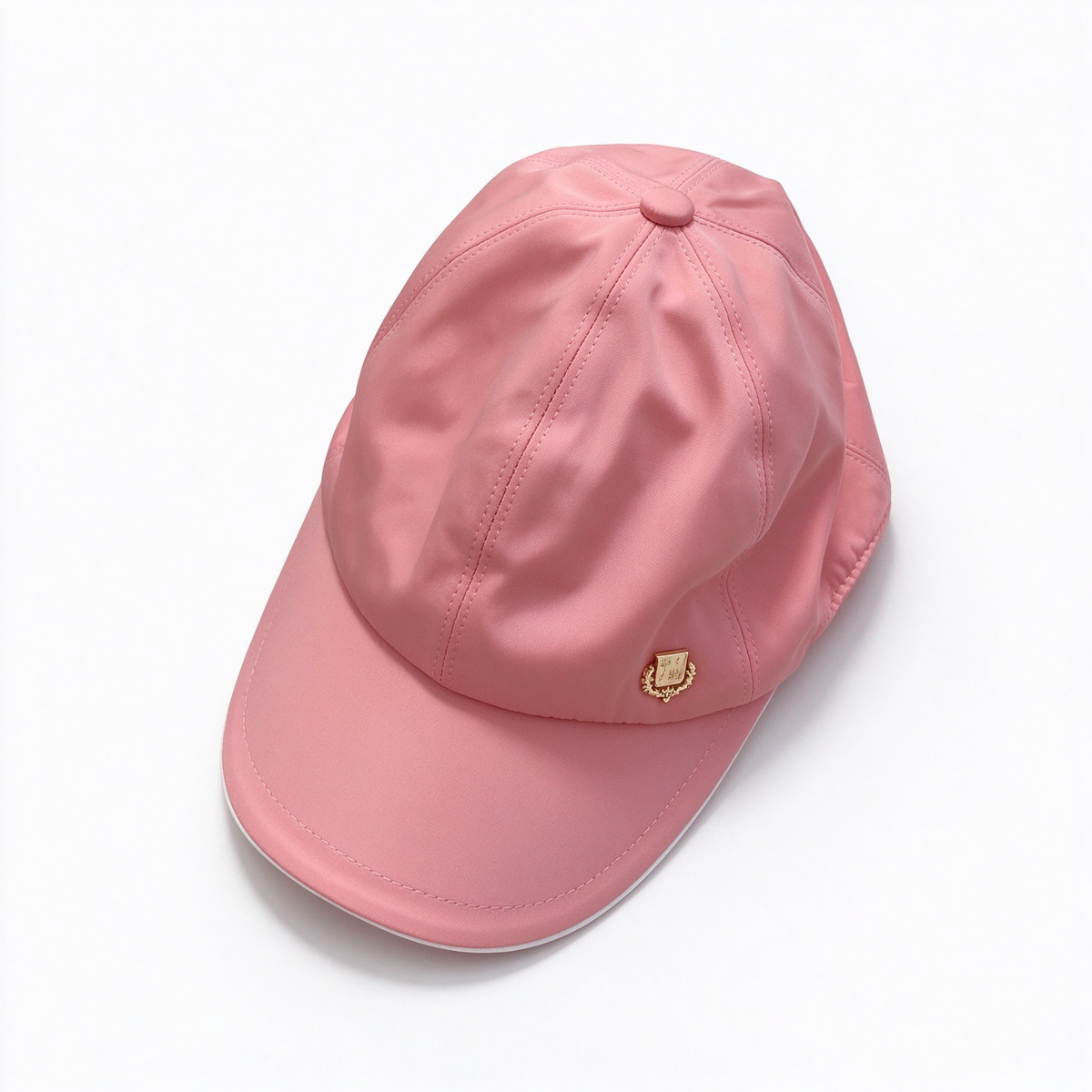 Loro Piana Storm System Baseball Cap | Dusty Rose Pink Waterproof Wind Microfiber Hat with White Trim & Gold Crest Badge