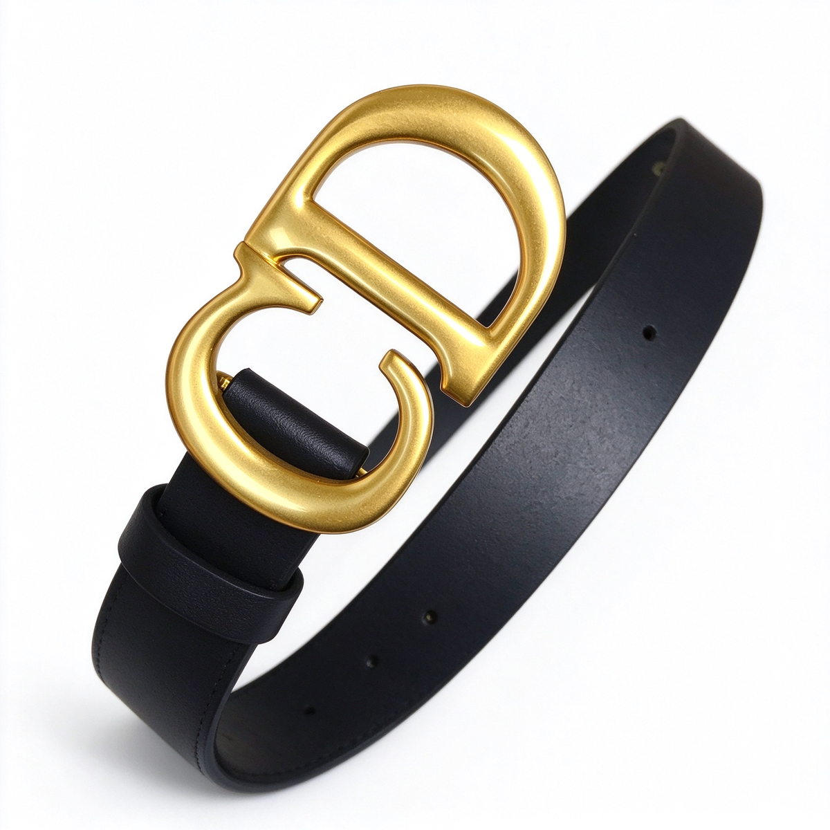 Dior 30 Montaigne Black Smooth Leather Belt | Gold CD Buckle Skinny Waist Belt — Luxury Designer Fine Leather Belt