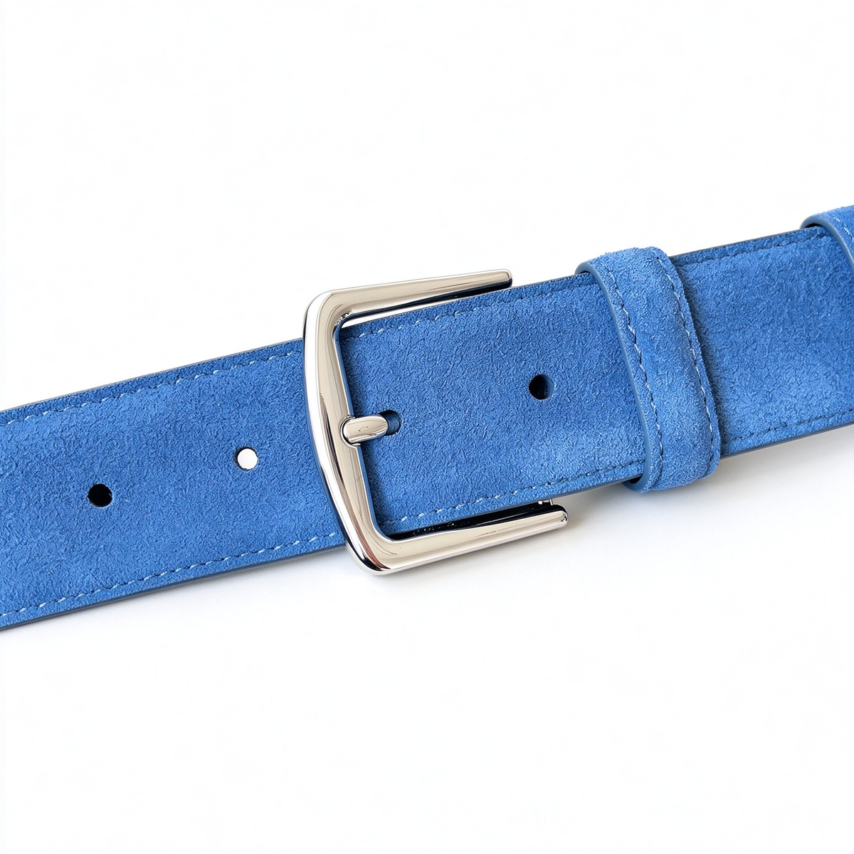 Loro Piana Men's Suede Leather Belt in Medium Blue with Silver-Tone Buckle — Italian Crafted Reversible Luxury Belt | Premium Designer Fashion Accessories