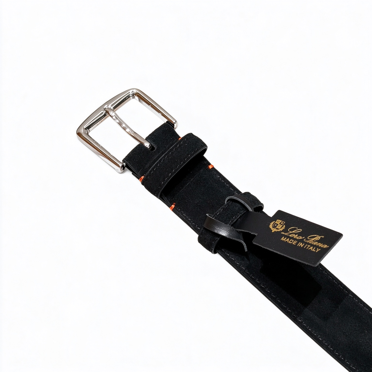 Loro Piana Men's Suede Leather Belt in Black with Silver-Tone Buckle — Italian Crafted Luxury Casual Belt | Premium Designer Fashion Accessories