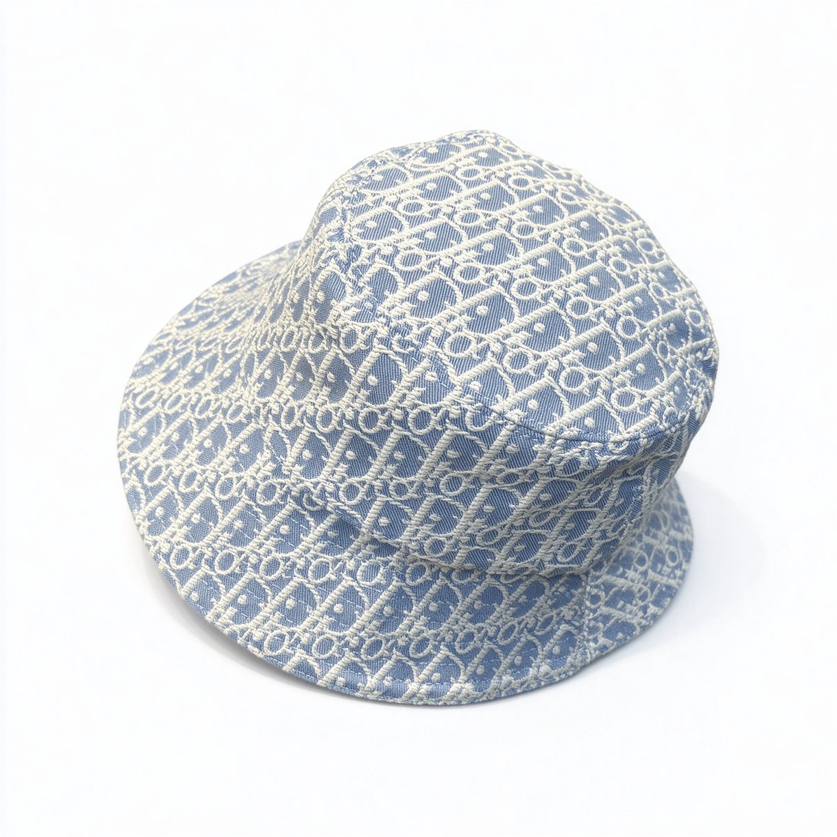 Dior Style Oblique Jacquard Bucket Hat – Sky Blue & Ivory All-Over Monogram Fisherman Hat,