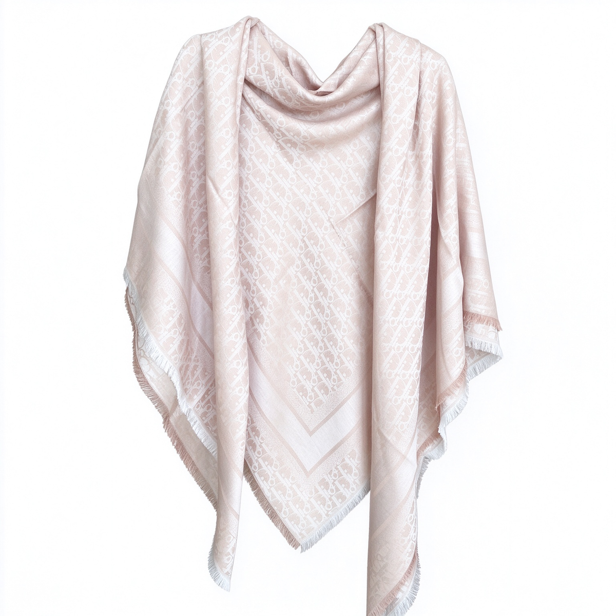 Dior Oblique Jacquard Shawl | Rose Pink Wool Large Square Wrap | Fringed Luxury Stole
