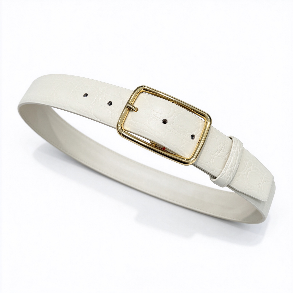 Loro Piana Crocodile-Embossed Leather Belt - Ivory/Off-White Italian Calfskin with Gold Pin Buckle, Designer Luxury Waist Belt