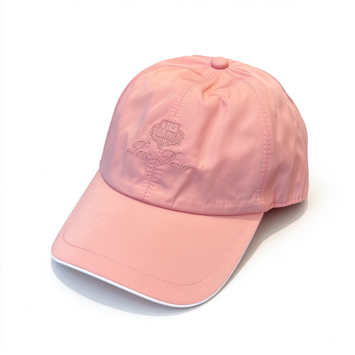 Loro Piana Storm System  Baseball Cap | Pink Waterproof Wind Microfiber Hat with White Trim & Tonal Embroidered Logo