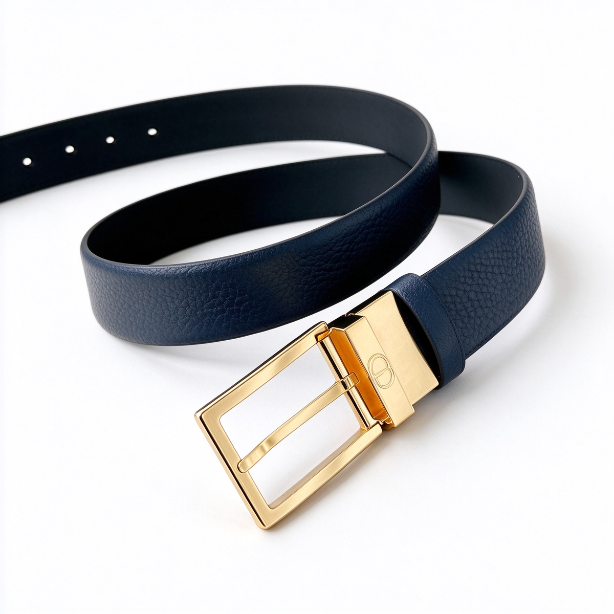 Dior Reversible Leather Belt | Navy Blue & Black Grained Calfskin with Gold-Tone CD Buckle, 3.5cm Width