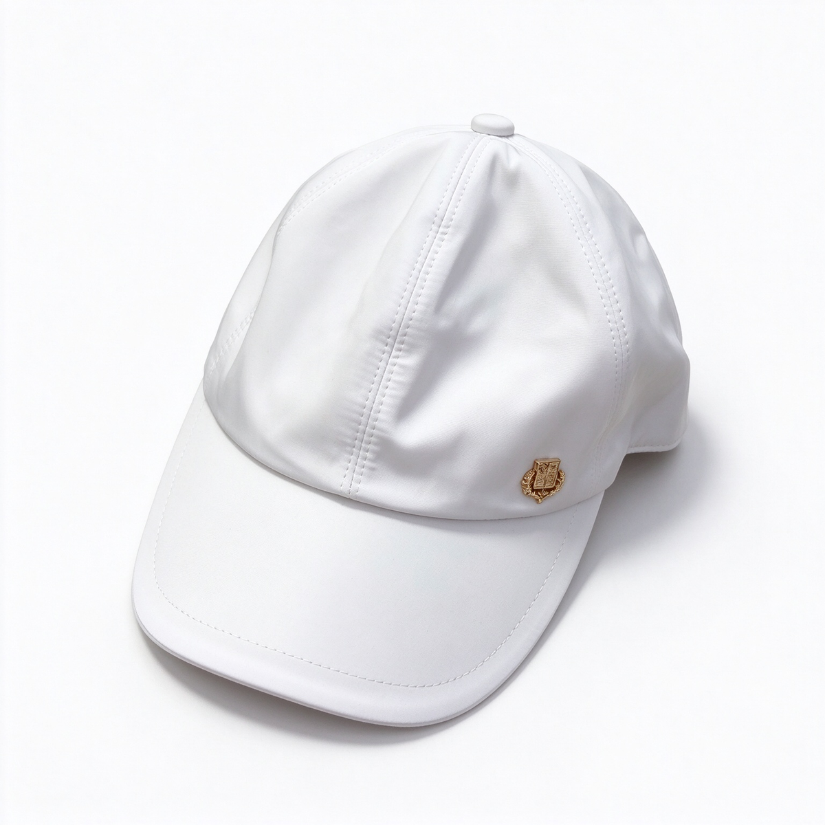 Loro Piana Storm System Baseball Cap | Classic White Waterproof Wind Microfiber Hat with White Trim & Gold Crest Badge