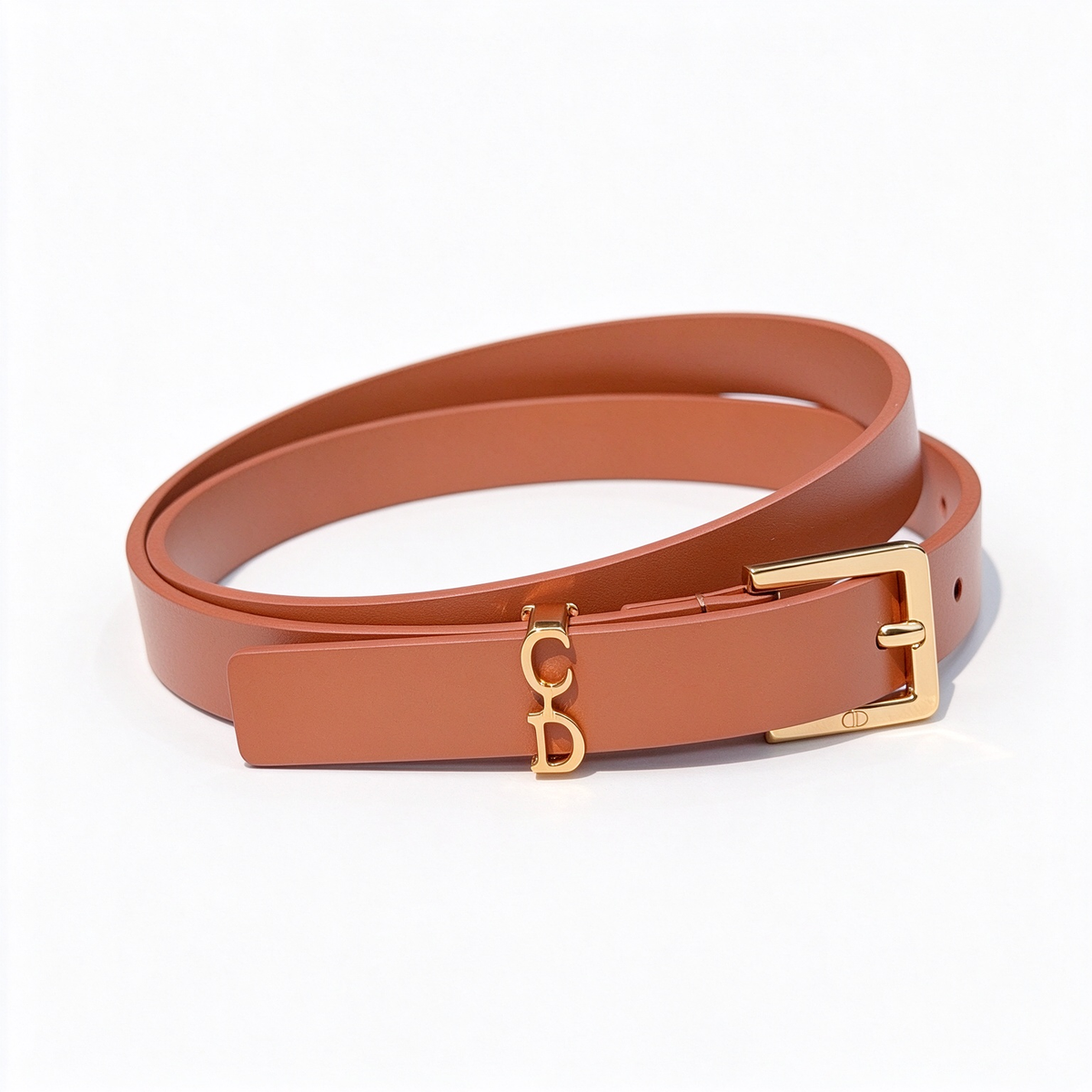 Dior Saddle Loop Brown Leather Belt | Gold CD Charm & Pin Buckle Skinny Waist Belt — Luxury Designer Fine Leather Belt