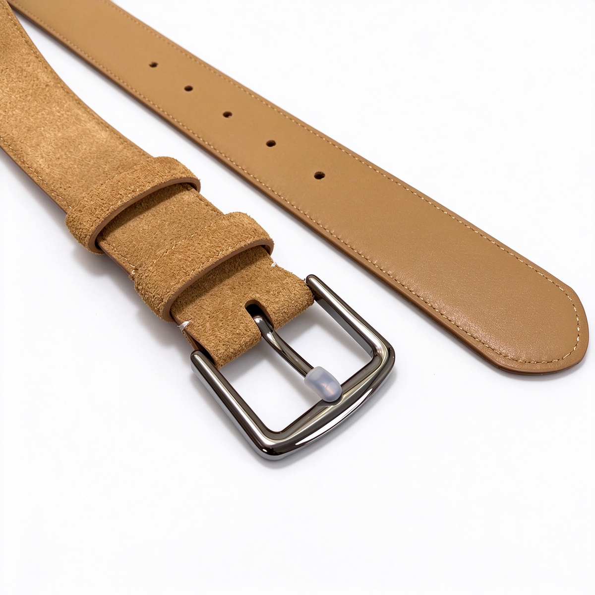 Loro Piana Classic Suede Leather Belt - Camel/Tan Italian Suede with Polished Gold Square Buckle, Designer Luxury Waist Belt