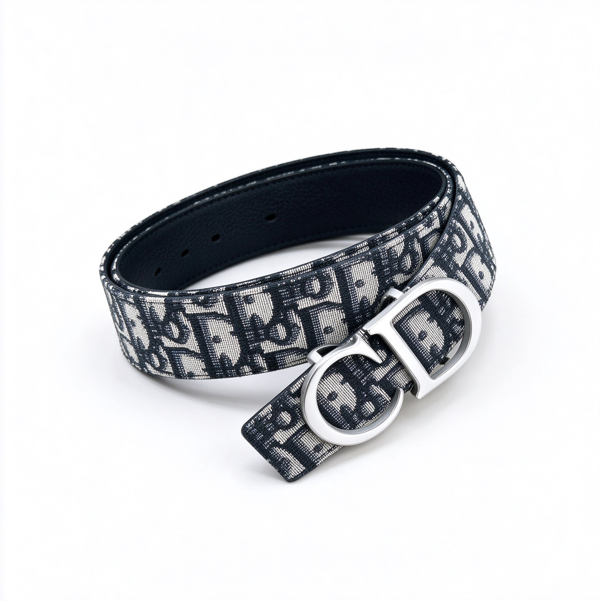 Dior 30 Montaigne Navy & Beige Oblique Jacquard Belt | Silver CD Buckle — Luxury Designer Waist Belt