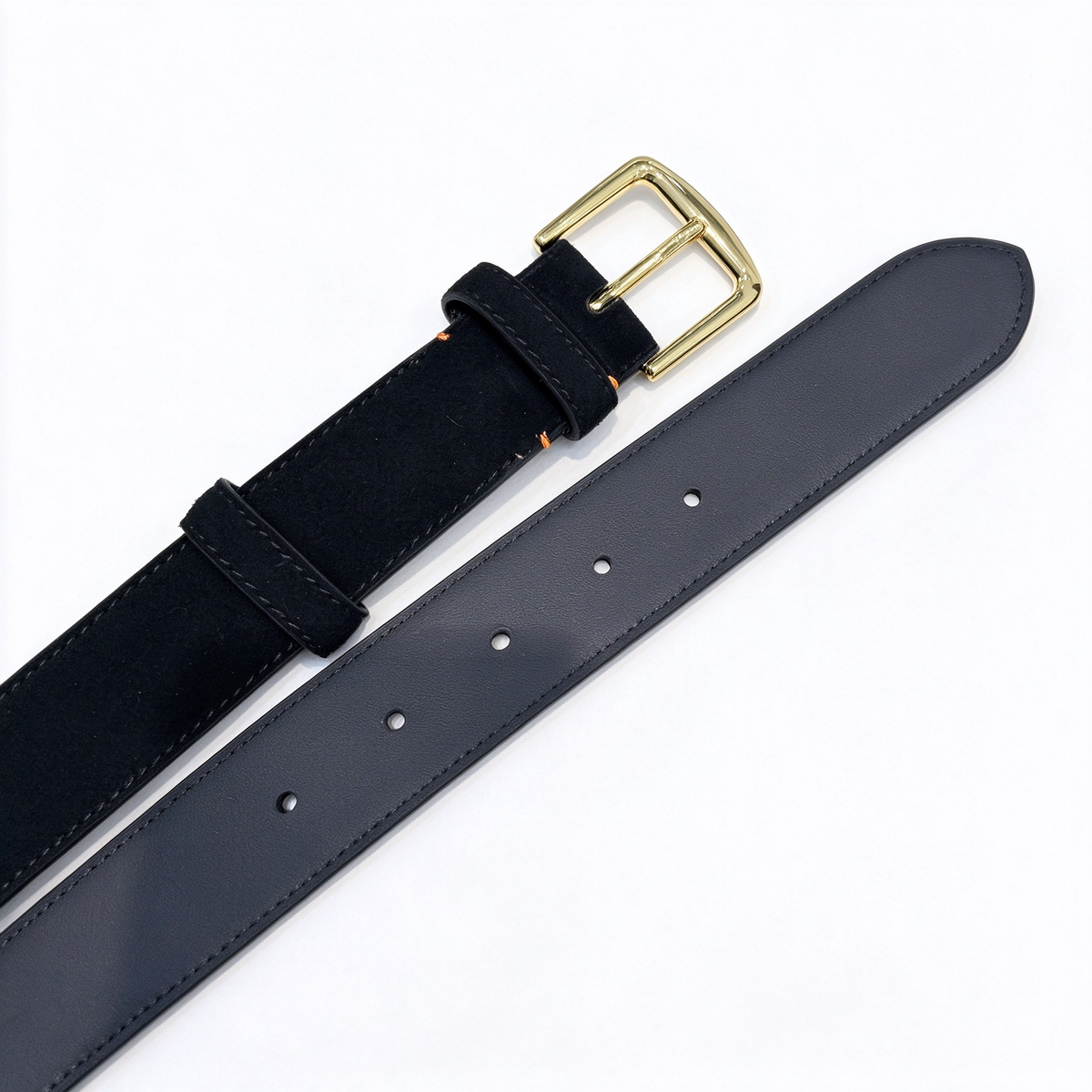Loro Piana Suede Leather Belt - Black Premium Velour Calfskin with Gold Pin Buckle, Unisex Luxury Waist Belt