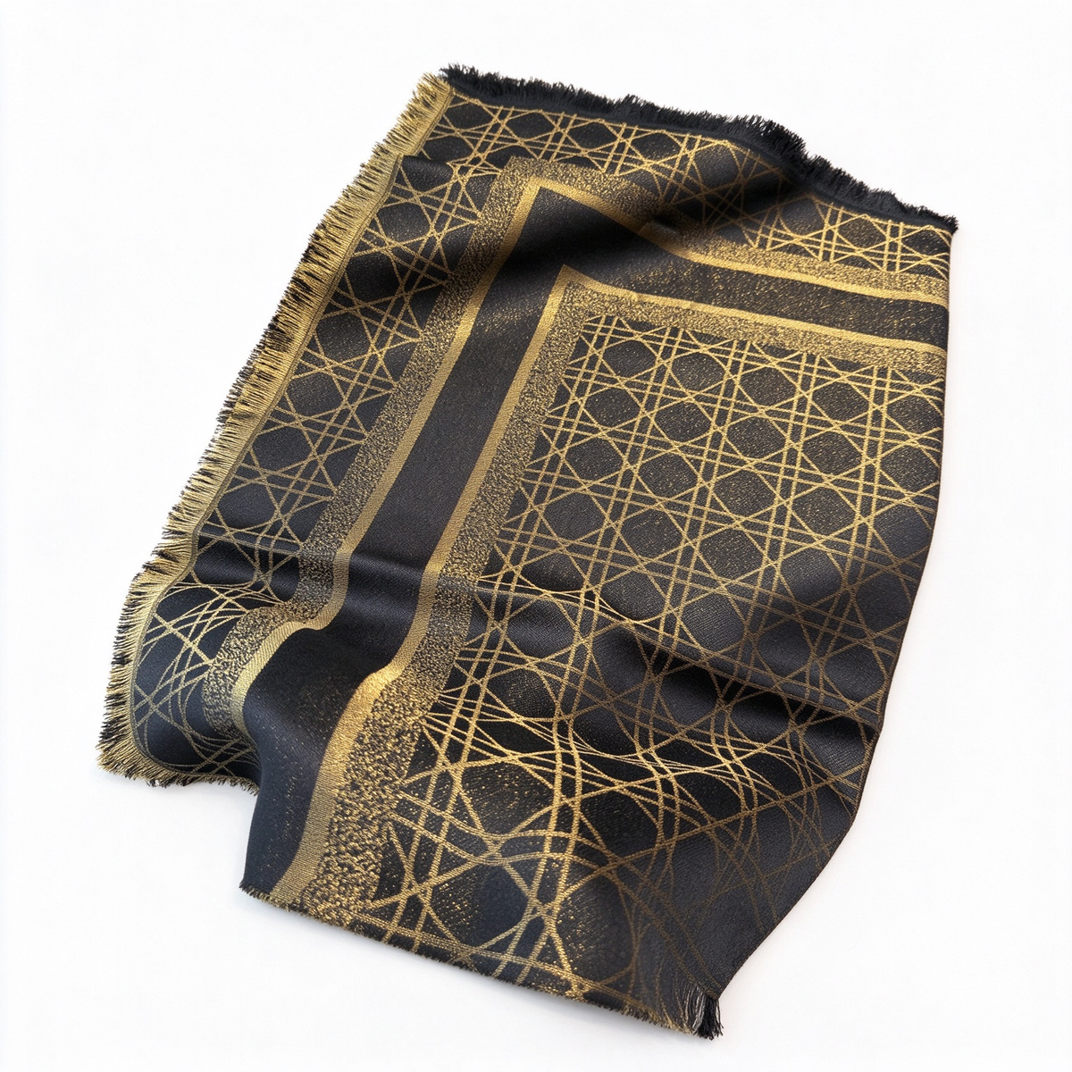 Christian Dior Tourbillon Scarf – Black & Gold Reversible Cashmere Wool Blend with Fringe | Luxury Designer Winter Accessory