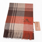 Loro Piana  Cashmere Large Check Scarf Shawl Rust Terracotta Grey | Luxury Plaid Oversized Wrap Women's & Men's Fine Accessories