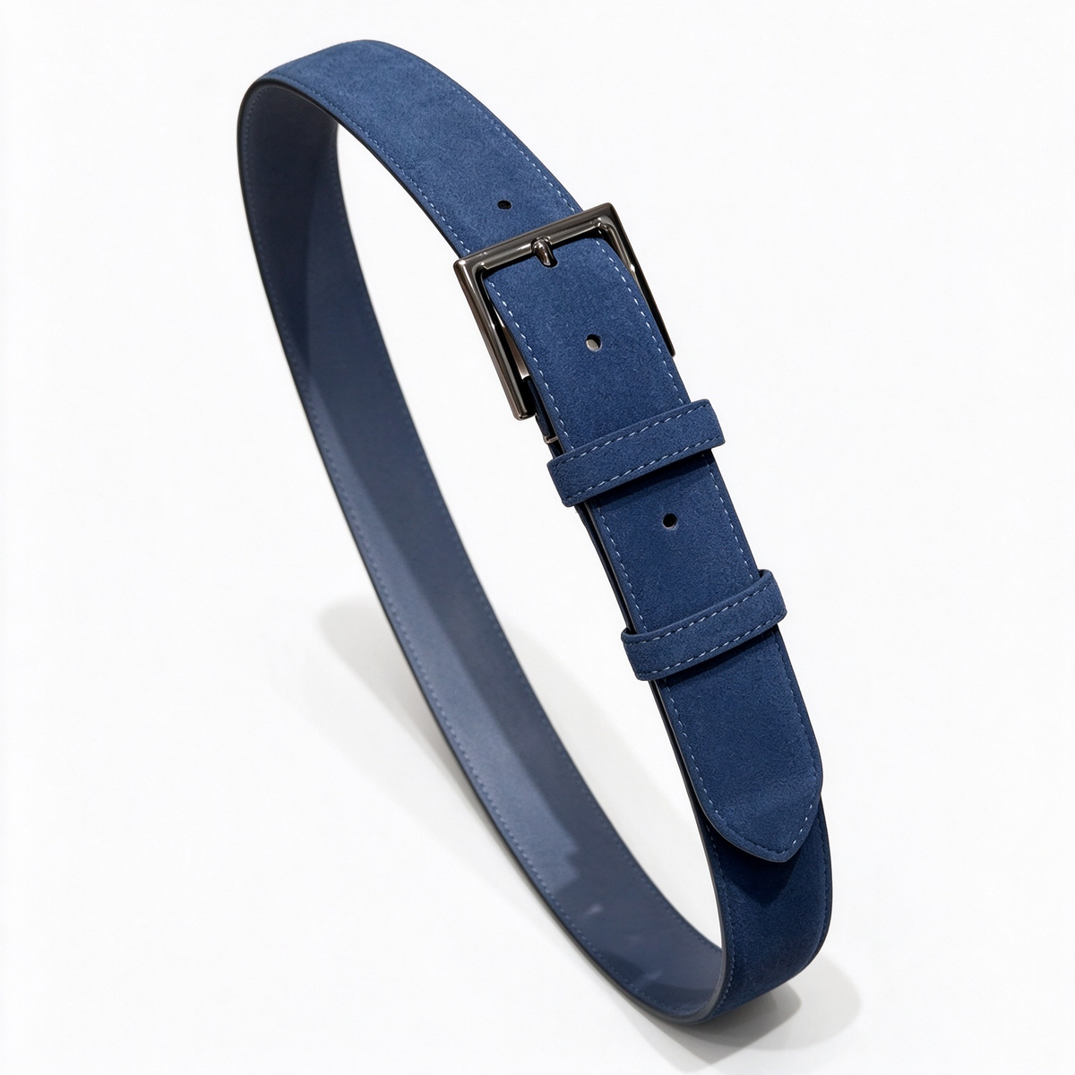 Loro Piana Reversible Suede Leather Belt in Navy Blue — Italian Crafted Double-Sided Luxury Belt with Gunmetal Buckle | Premium Designer Fashion Accessories