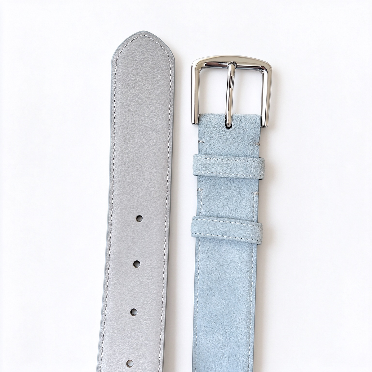 Loro Piana Men's Suede Leather Belt in Light Gray-Blue with Silver-Tone Buckle — Italian Crafted Reversible Luxury Belt | Premium Designer Fashion Accessories