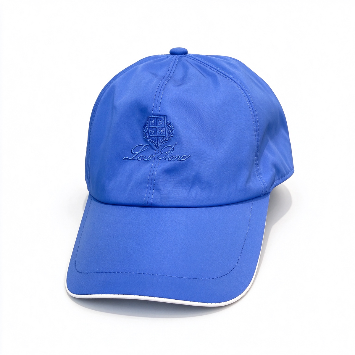 Loro Piana Storm System  Baseball Cap | Royal Blue Waterproof Wind Microfiber Hat with White Trim & Tonal Embroidered Logo