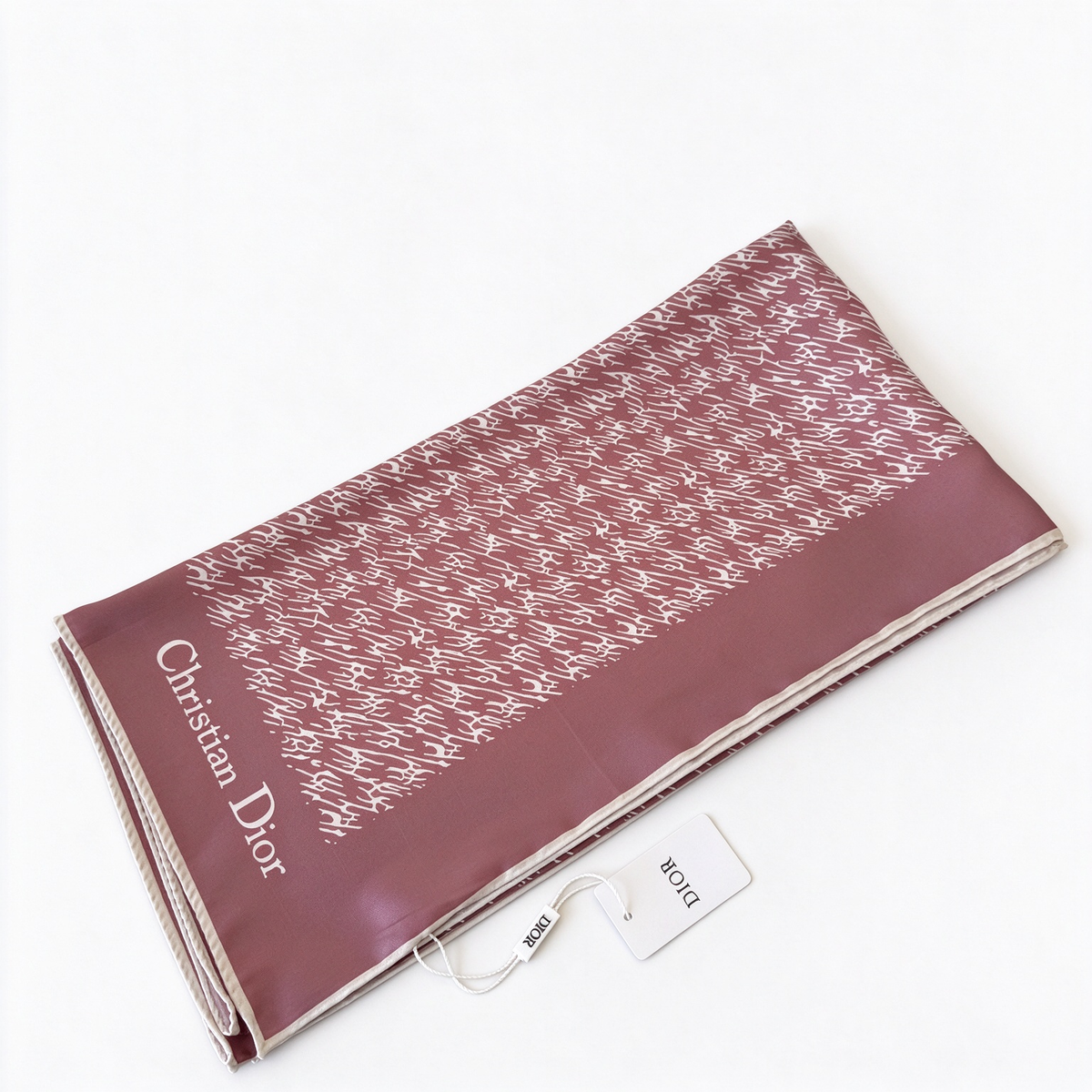 Dior Style Houndstooth Silk Square Scarf – Dusty Rose Pied-de-Poule Print Carré , Luxury French Designer 100% Silk Headscarf for Women, Classic Neck Wrap Accessory
