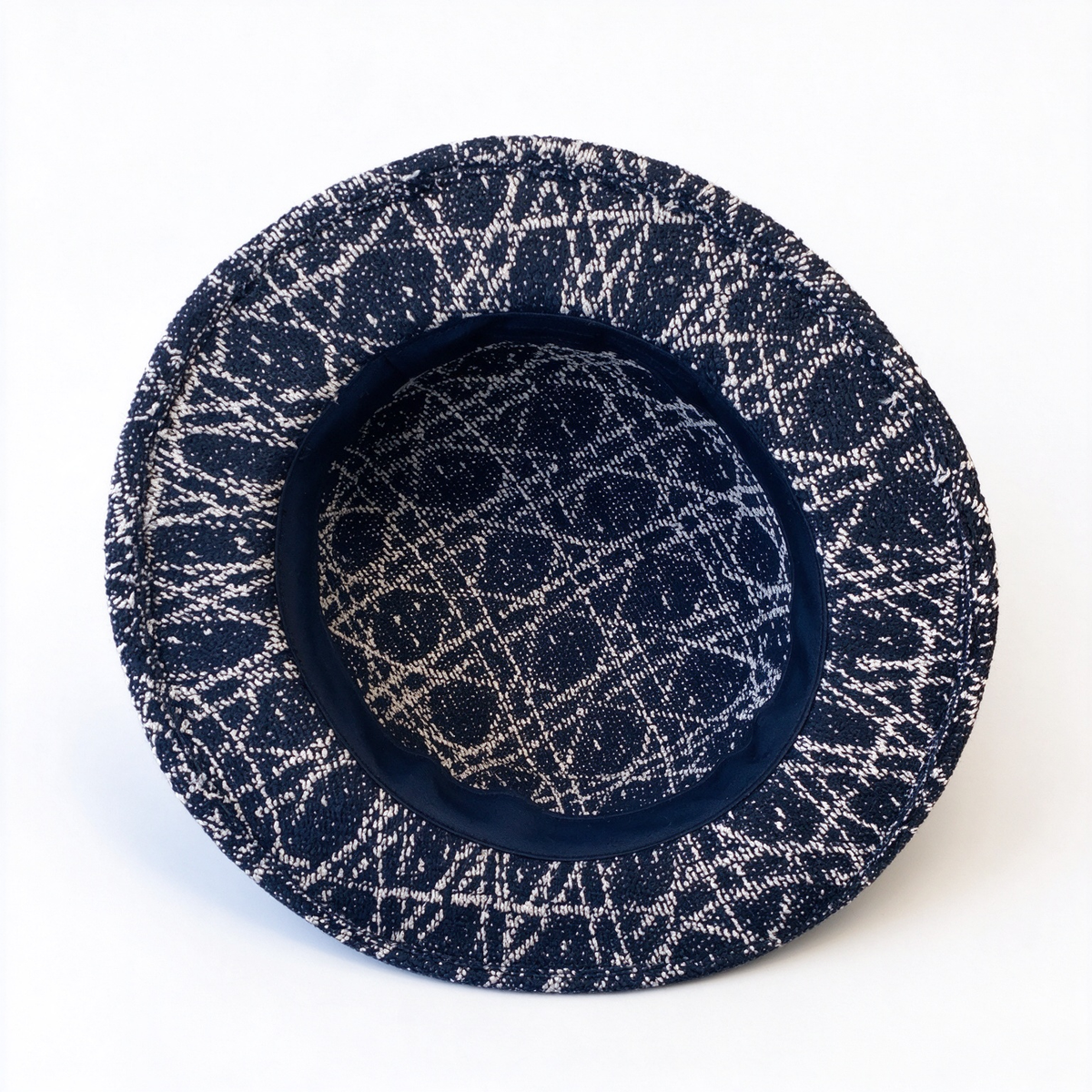 Dior Style Oblique Jacquard Bucket Hat – Dark Navy Blue All-Over Monogram Fisherman Hat with CD Metal Buckle