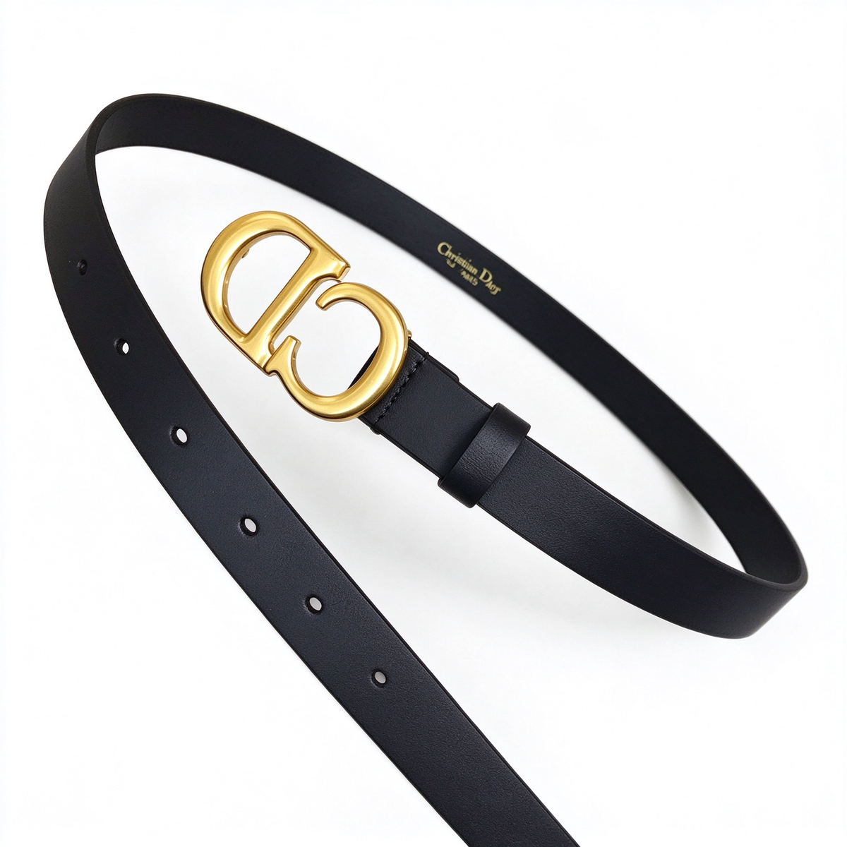 Dior 30 Montaigne Black Smooth Leather Belt | Gold CD Buckle Skinny Waist Belt — Luxury Designer Fine Leather Belt