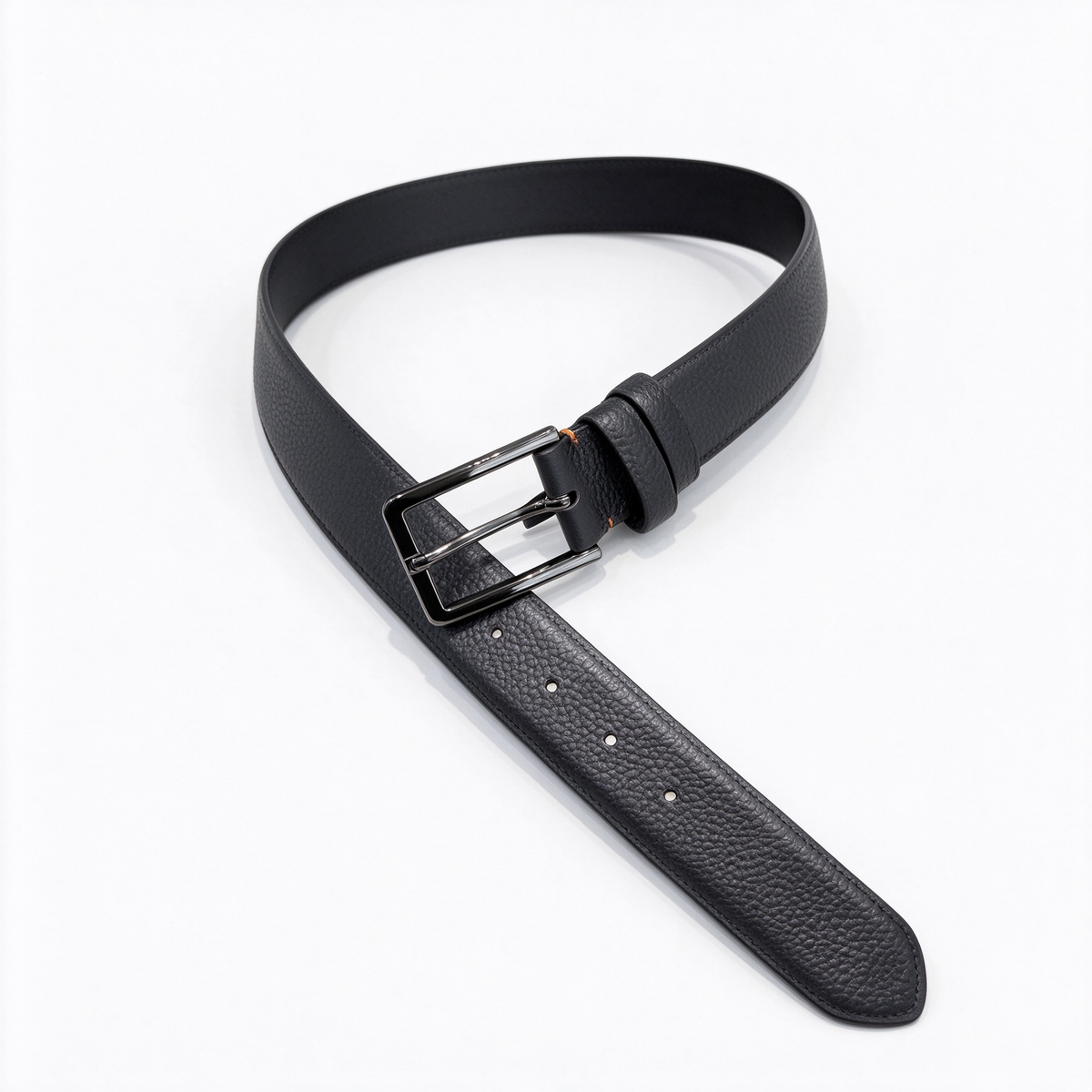 Loro Piana Reversible Pebbled & Smooth Leather Belt - All Black Italian Calfskin with Gunmetal Buckle, 2-in-1 Designer Luxury Waist Belt