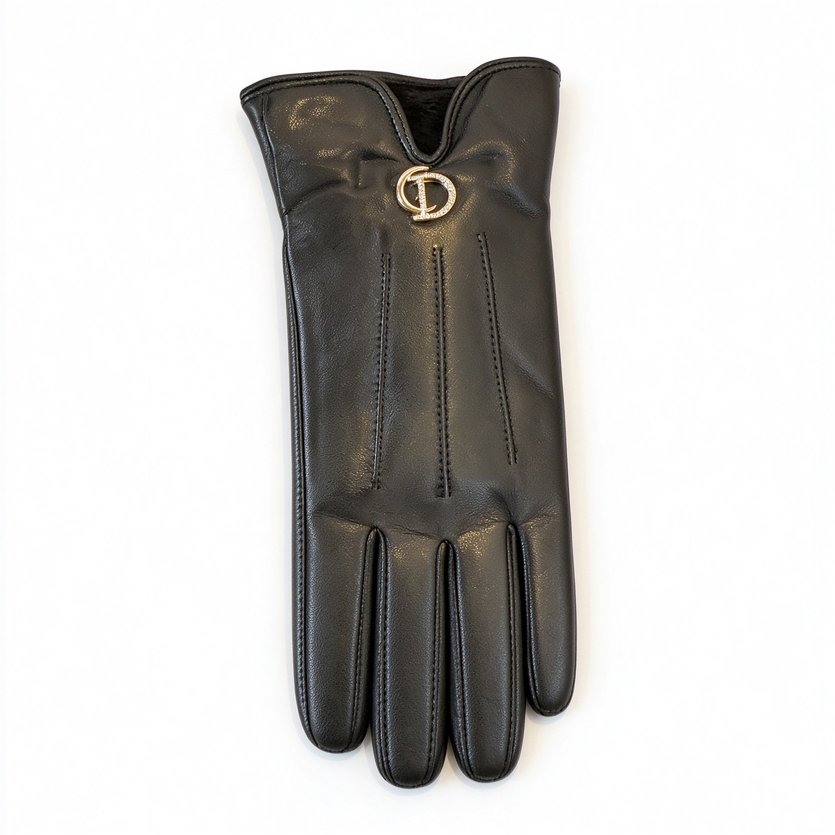 Dior CD Icon Long Leather Gloves | Black Smooth Lambskin with Silver-Tone CD Buckle